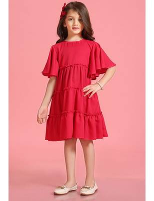 Solid Polyester Wedding Dress for Girls - A-Line, Round Neck, Half Sleeves 4