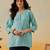 Hand embroidered sky blue chanderi lucknowi chikankari indian women short kurti