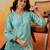 Hand embroidered sky blue chanderi lucknowi chikankari indian women short kurti