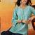 Hand embroidered sky blue chanderi lucknowi chikankari indian women short kurti