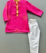 Pink bandhni kurta set with pant for boys
