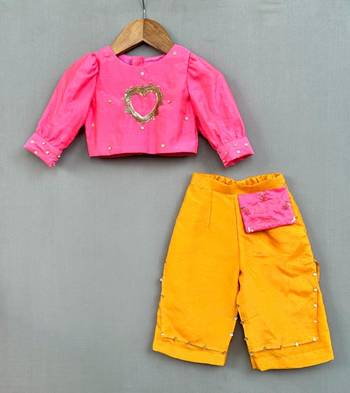 Heart embroidered top with customised pant for girls 1