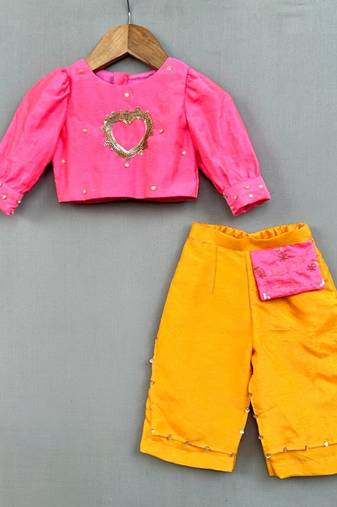Heart embroidered top with customised pant for girls
