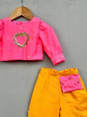Heart embroidered top with customised pant for girls 2