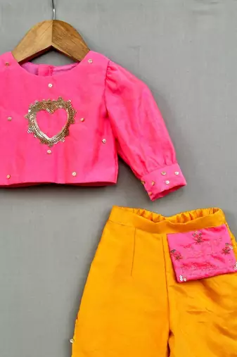 Heart embroidered top with customised pant for girls
