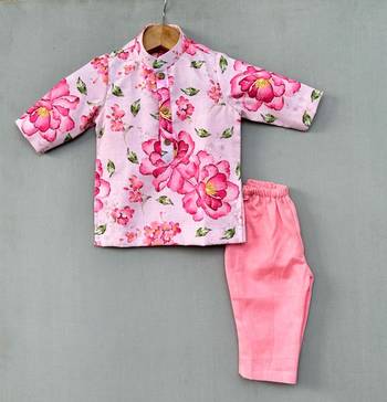 Pink floral kurta with pant for boys 1