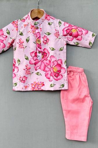 Pink floral kurta with pant for boys