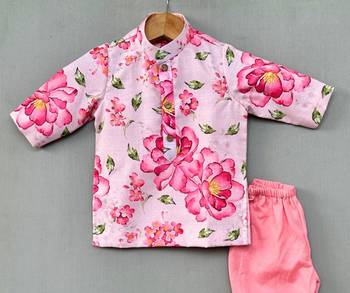 Pink floral kurta with pant for boys 2