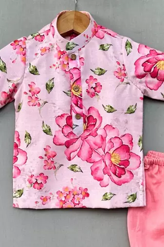 Pink floral kurta with pant for boys