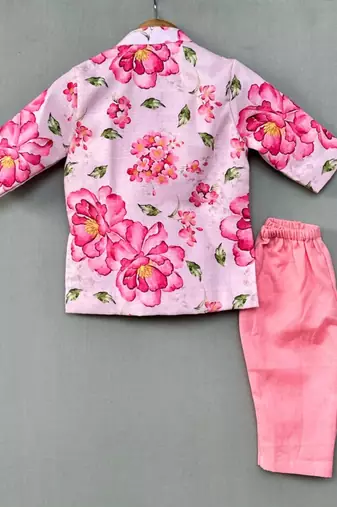 Pink floral kurta with pant for boys