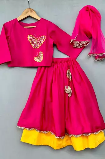 Butterfly embroidered lehenga set for girls