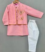 Butterfly embroidered attached jacket set in pink for boys