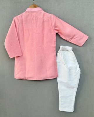 Butterfly embroidered attached jacket set in pink for boys 3