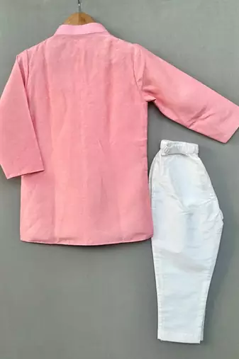 Butterfly embroidered attached jacket set in pink for boys