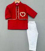 Sequin heart embroidered attached jacket with kurta & pant for boys