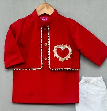 Sequin heart embroidered attached jacket with kurta & pant for boys 2