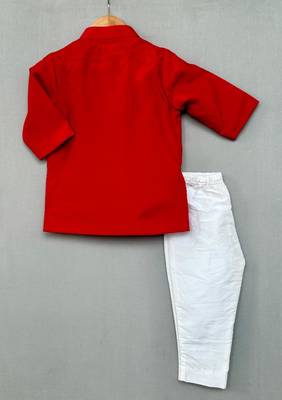 Sequin heart embroidered attached jacket with kurta & pant for boys 3