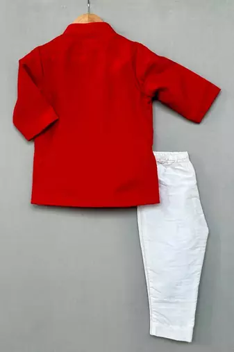 Sequin heart embroidered attached jacket with kurta & pant for boys