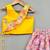 Trendy top with floral applique embroidery and matching pink lehenga for girls
