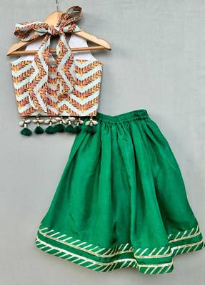 Stylish halter top with matching green lehenga for girls 3