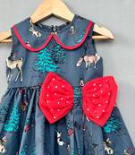 Woodland print grey dress with bow for girls