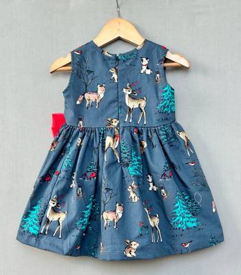 Woodland print grey dress with bow for girls 3