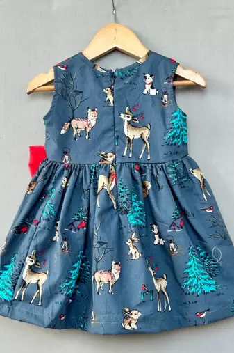 Woodland print grey dress with bow for girls