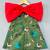 Animal printed green aline dress with big red bow for girls