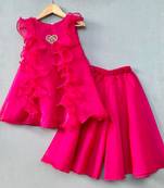 Bright pink co-ord set with heart applique for girls