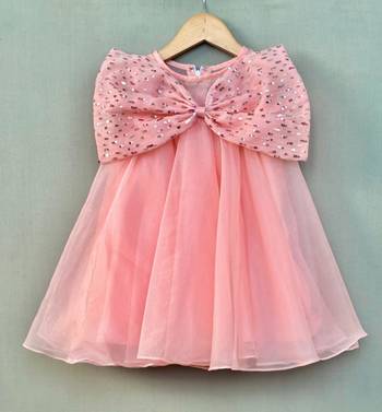 Peach organza dress with big sequin bow for girls 2