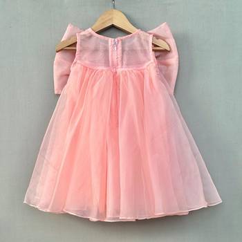 Peach organza dress with big sequin bow for girls 3