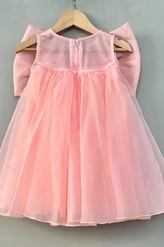 Peach organza dress with big sequin bow for girls