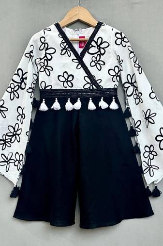 Stylish black & white floral jumpsuit for girls