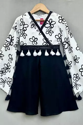 Stylish black & white floral jumpsuit for girls