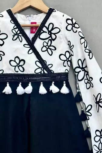Stylish black & white floral jumpsuit for girls
