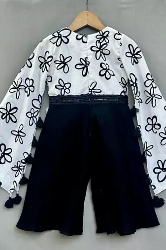 Stylish black & white floral jumpsuit for girls