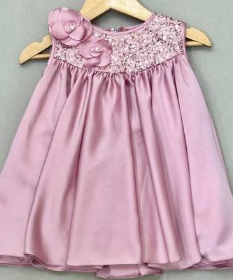English pink satin dress with sequin yoke for girls 1