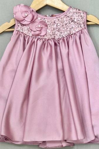 English pink satin dress with sequin yoke for girls