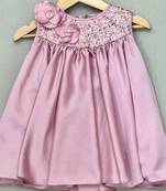 English pink satin dress with sequin yoke for girls