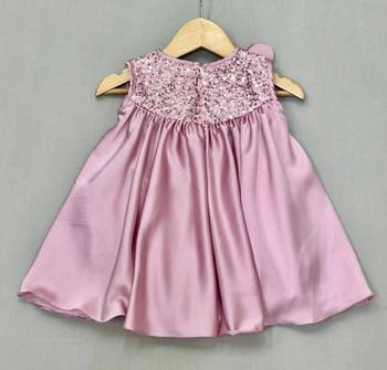 English pink satin dress with sequin yoke for girls 3