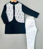 Tiger printed attached nehru jacket with kurta & pants for boys