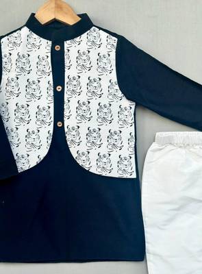 Tiger printed attached nehru jacket with kurta & pants for boys 2