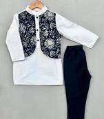 Floral printed attached nehru jacket with kurta & pants for boys