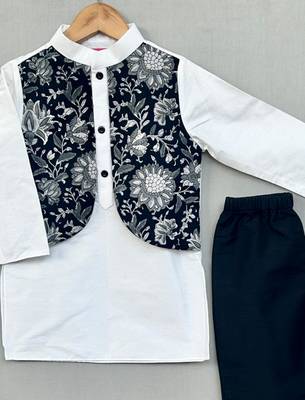 Floral printed attached nehru jacket with kurta & pants for boys 2