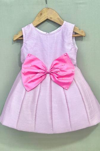 Signature flaired dress with pink bow for girls