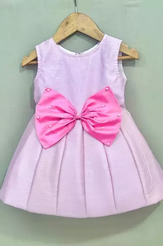 Signature flaired dress with pink bow for girls