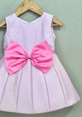 Signature flaired dress with pink bow for girls 2