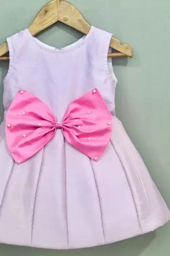 Signature flaired dress with pink bow for girls