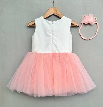 Floral hand embroidered dress with hairband for girls 3