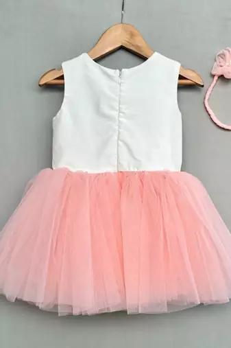 Floral hand embroidered dress with hairband for girls
